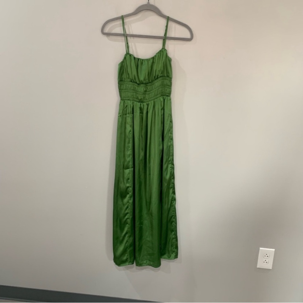Abercrombie & Fitch Dress Smocked Bodice Satin Maxi in Green - Picture 5 of 5